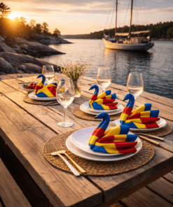 Tygservettset med Ålands flagga (4-pack)